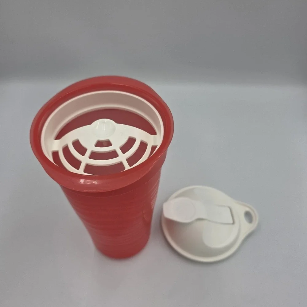 Vintage Tupperware Shaker Tumbler 5759A-5 Plastic Orange & White Lid Top 500 ml - Picture 4 of 6